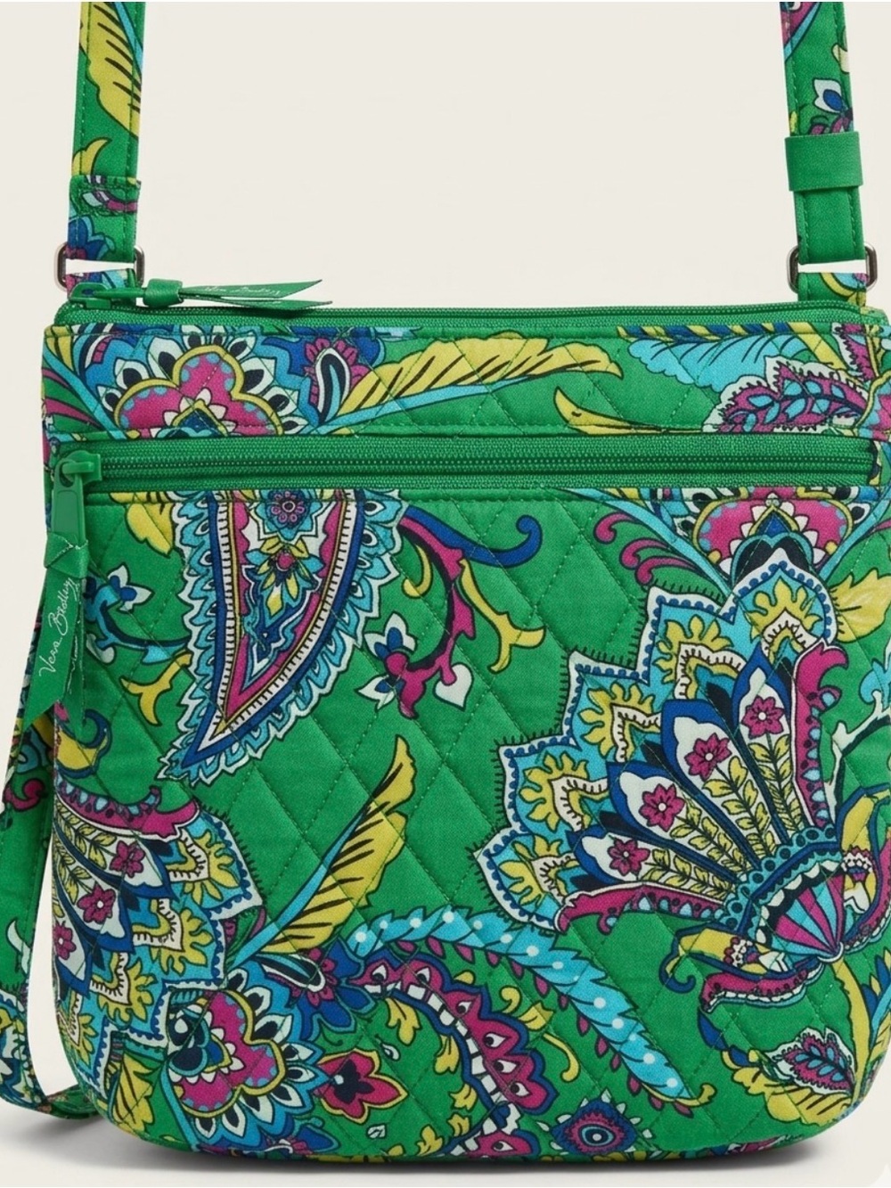 Vera Bradley Green Quilted Paisley Crossbody with Multi-Color Accents